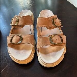 Paul Green Tan Leather Sandals with Buckles
